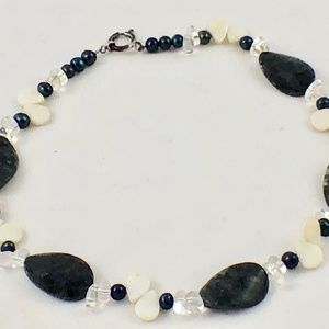 Grey White and Clear Beaded Necklace